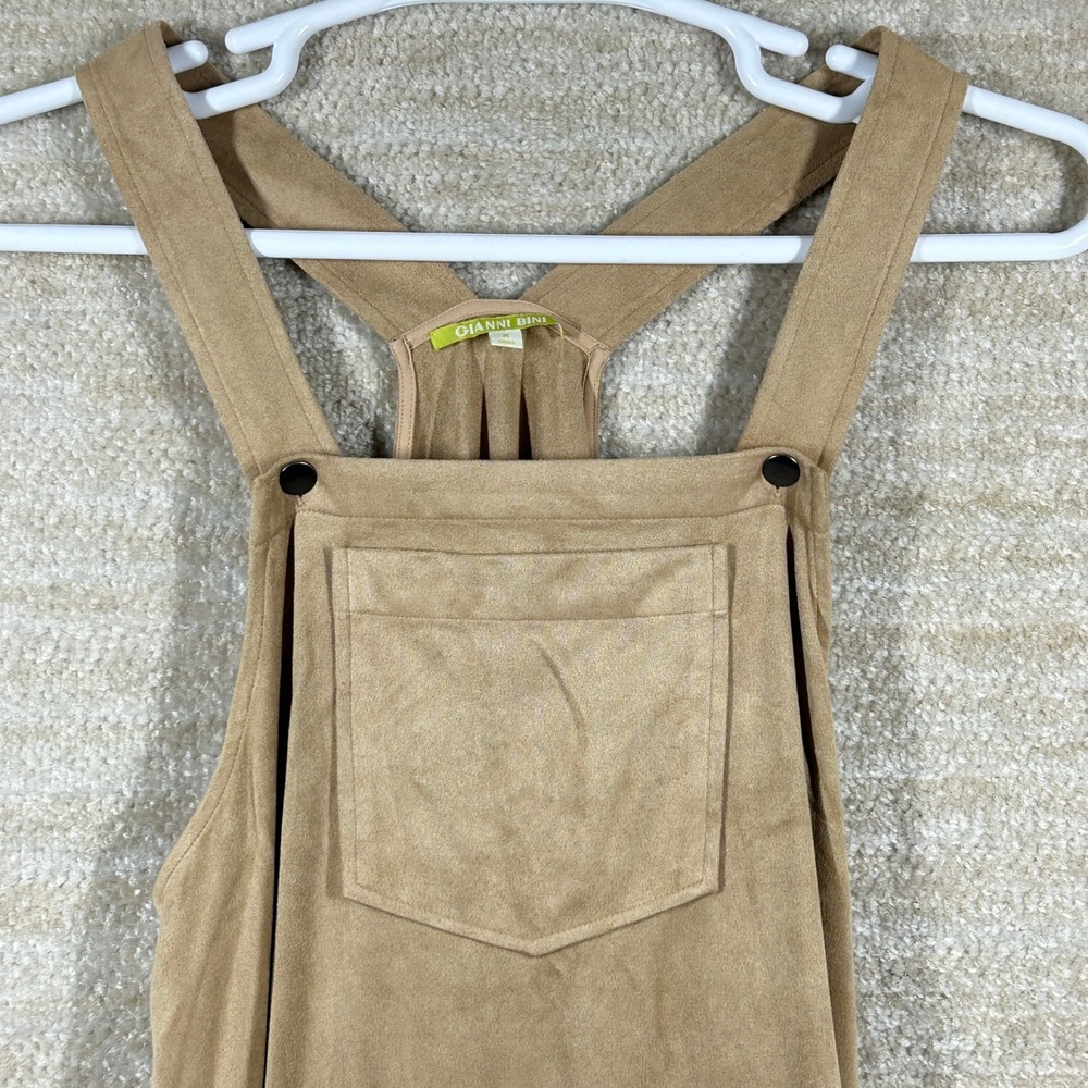 Gianni Bini Women Boho Amanda Faux Suede Overall Dress Porcini Tan Medium NWT
